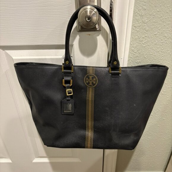 TORY BURCH | Black Leather Boston Tote Bag Large | Timeless Elegance - Picture 1 of 13